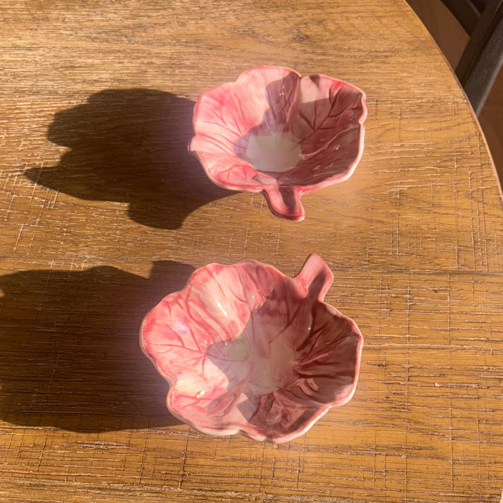 Pottery Barn Pink Floral Ceramic trinket Bowls.